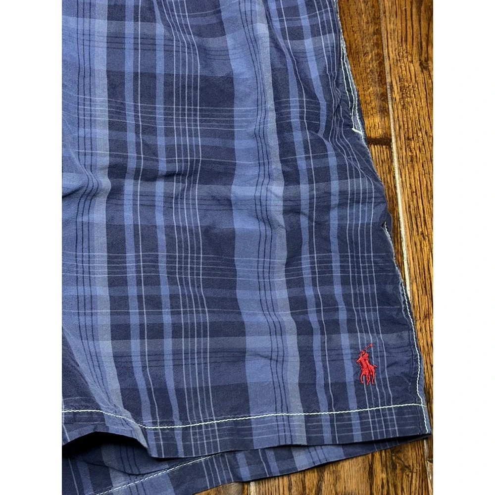 Polo Ralph Lauren Mens Blue Plaid Swim Trunks XXL Mesh‎ Lined Board Shorts